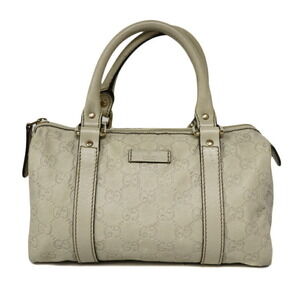 Gucci Boston Leather Handbag White Cream GG Guccissima